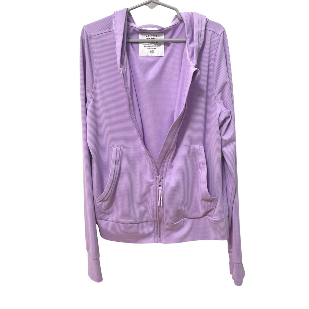 NWOT Athleta Girl Purple Zip Hoodie Textured Activewear Jacket Thumbholes L 12 - Picture 9 of 10